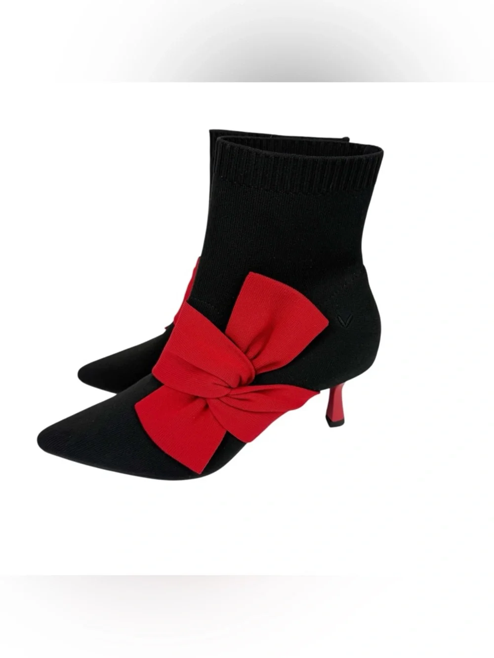 Vivaia Athena Pointed Toe Ankle Heel‎ Boot Bow Detail Black Ruby Red Size 9/40